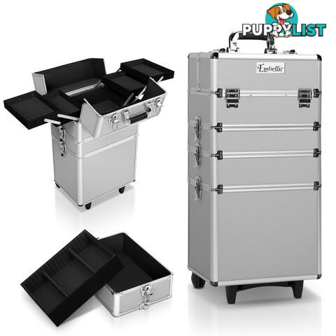 7 in 1 Portable Beauty Make up Cosmetic Trolley Case Silver