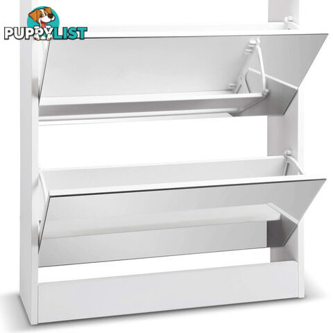 Mirrored Shoe Cabinet Storage 5 Drawers Shelf White