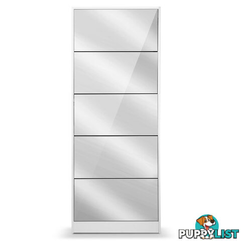 Mirrored Shoe Cabinet Storage 5 Drawers Shelf White