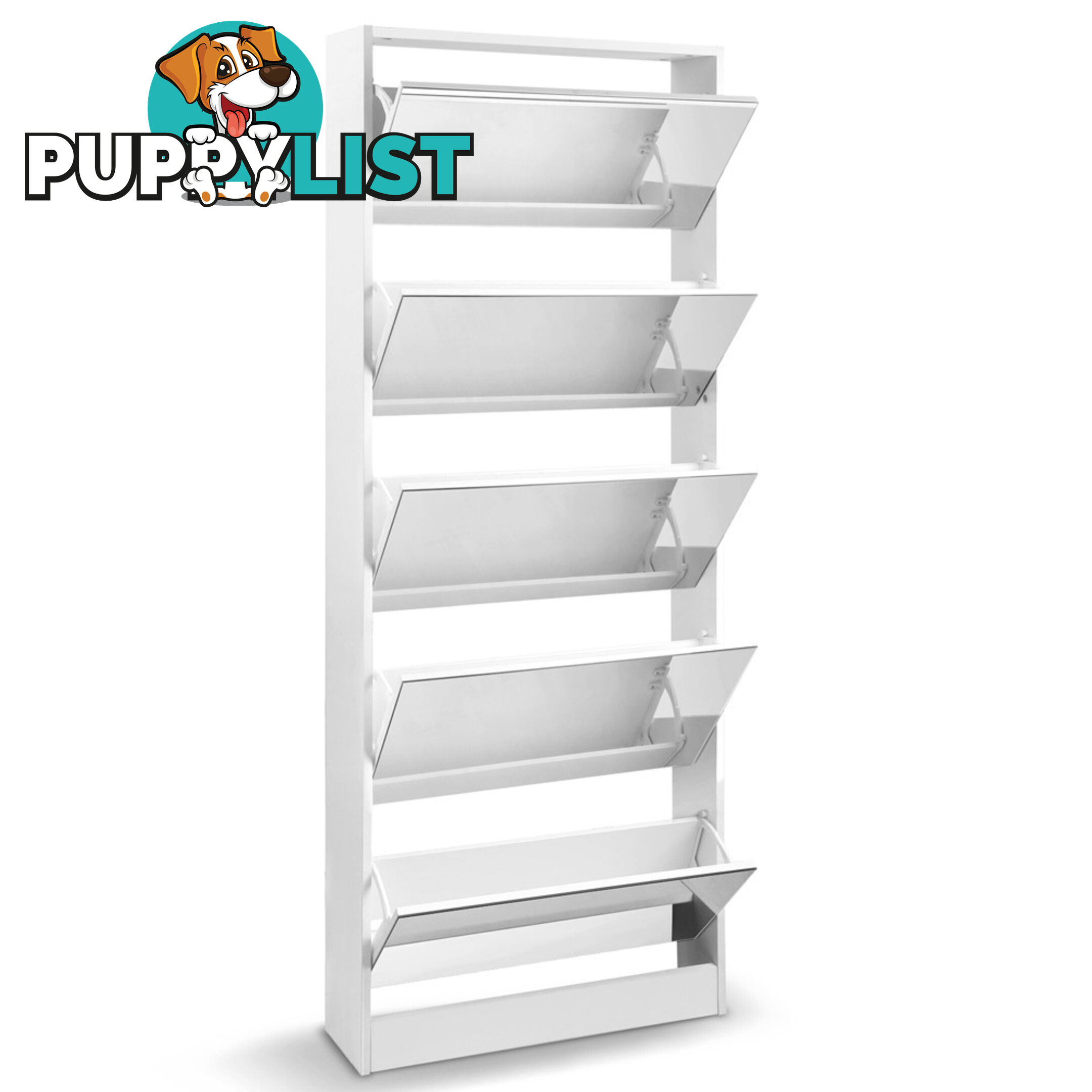 Mirrored Shoe Cabinet Storage 5 Drawers Shelf White