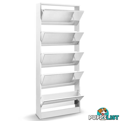 Mirrored Shoe Cabinet Storage 5 Drawers Shelf White