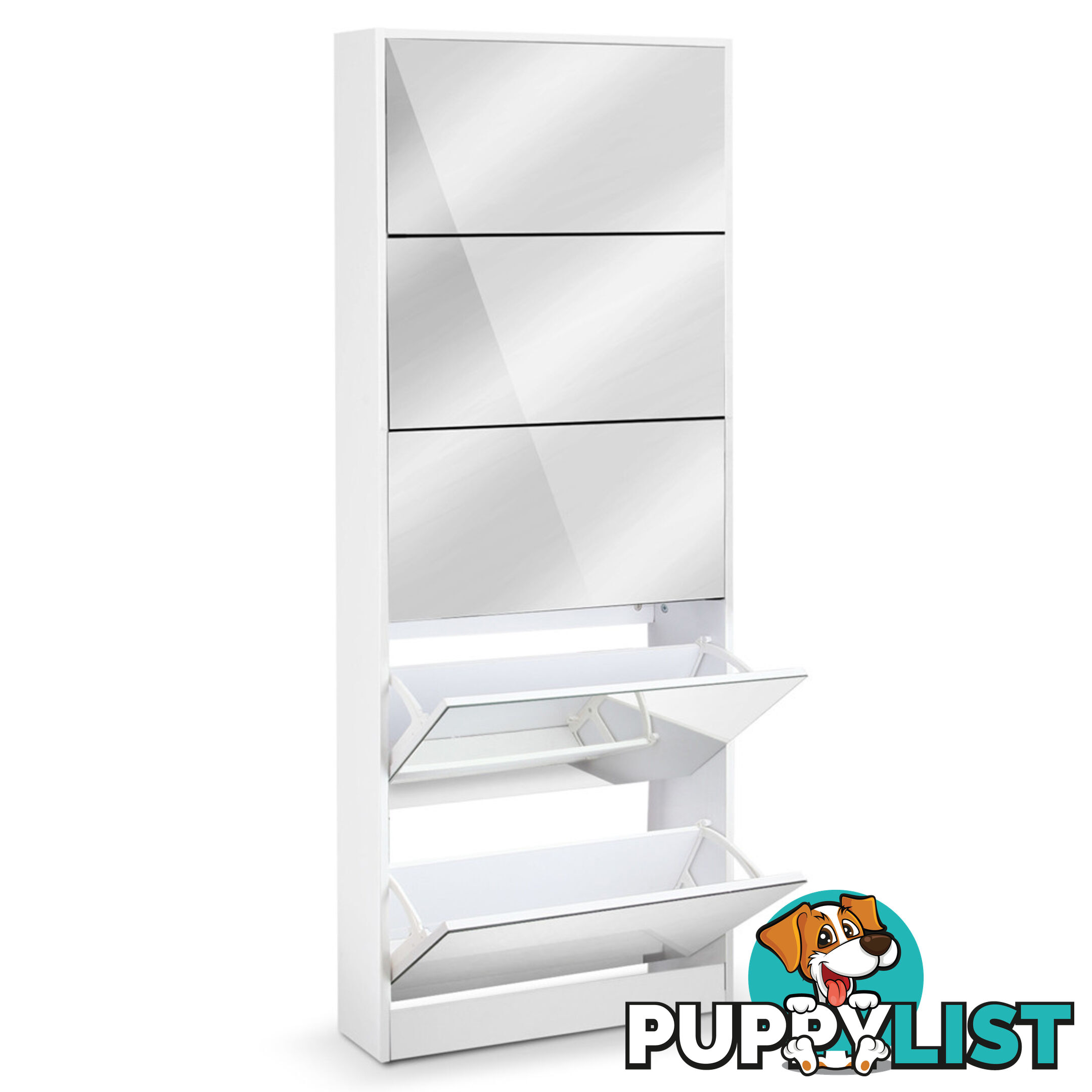 Mirrored Shoe Cabinet Storage 5 Drawers Shelf White