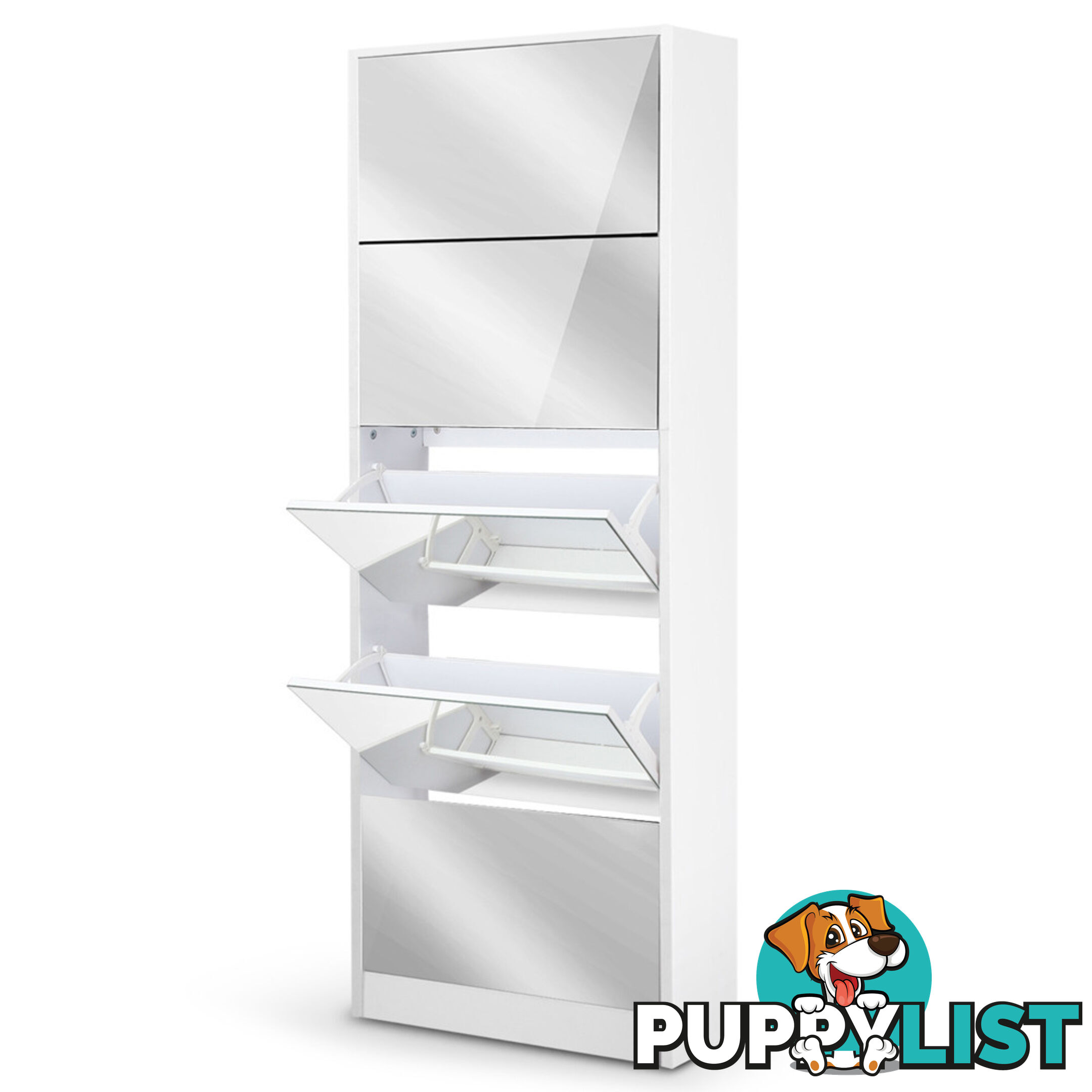 Mirrored Shoe Cabinet Storage 5 Drawers Shelf White