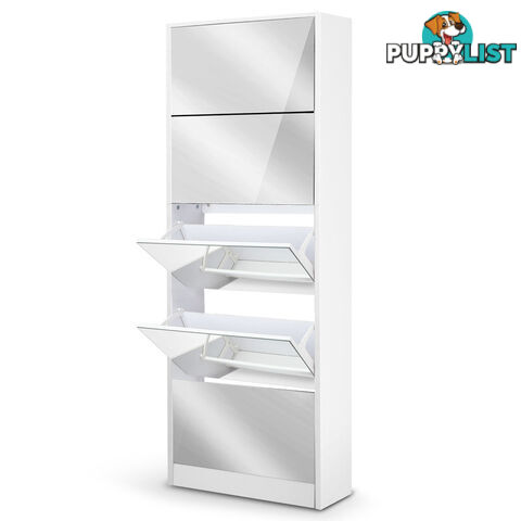 Mirrored Shoe Cabinet Storage 5 Drawers Shelf White