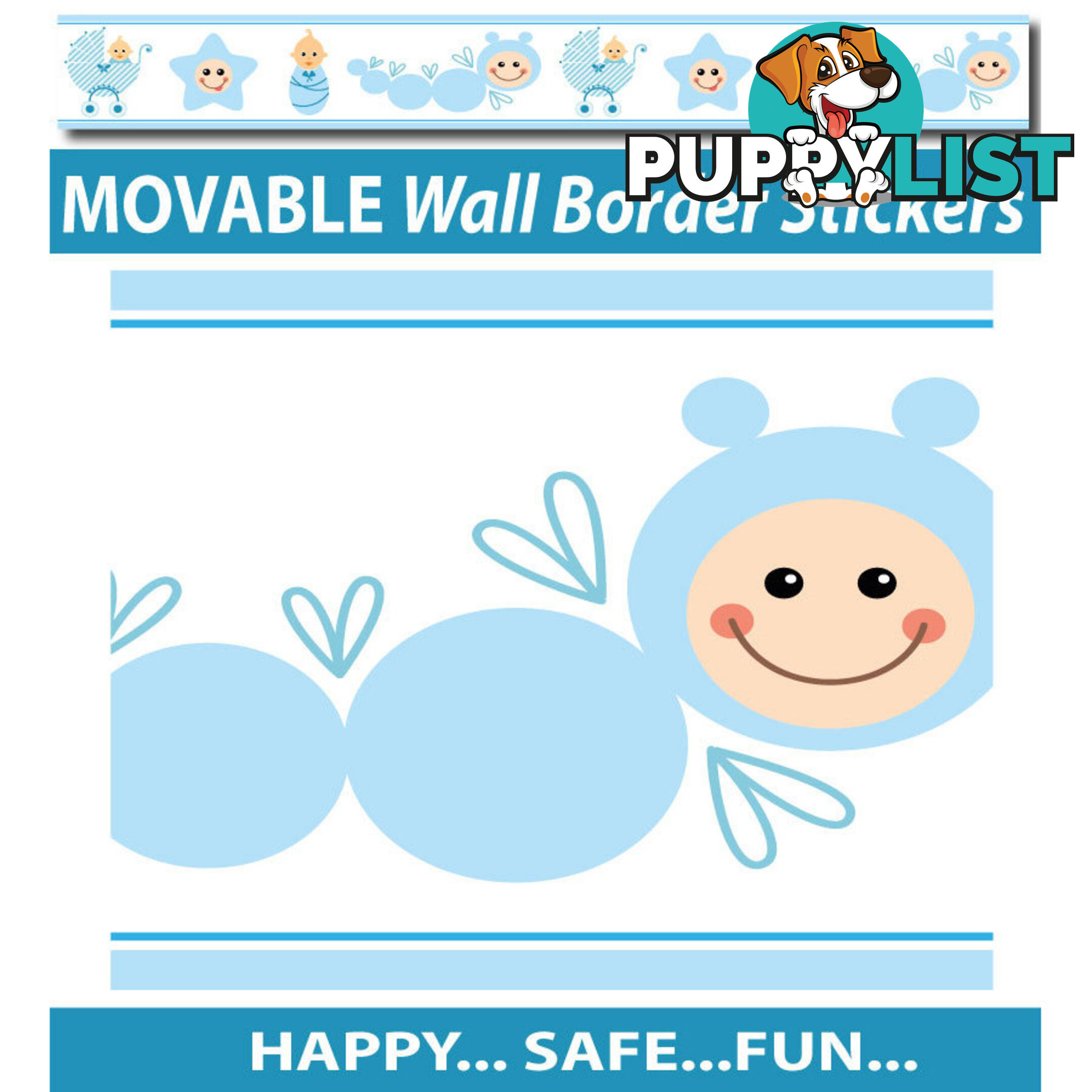 Blue Baby Caterpillar Wall Border Stickers - Totally Movable