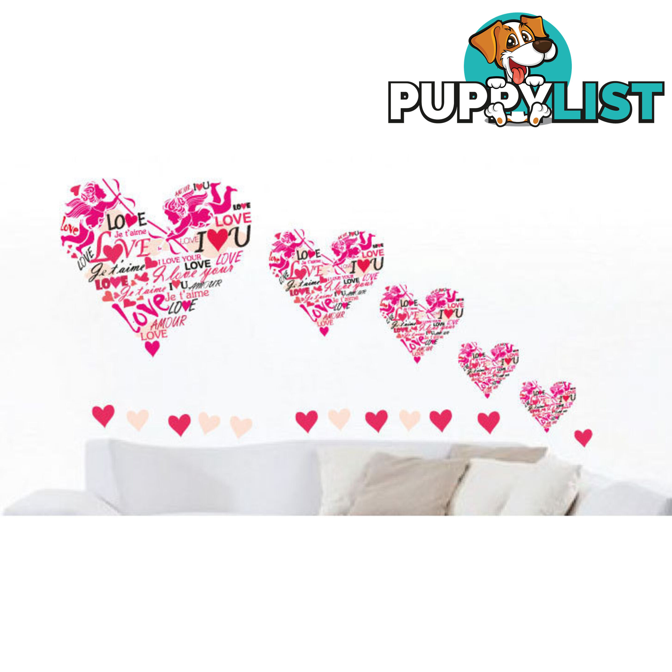 Extra Large Size Pink Cupid Love Hearts Wall Stickers - Totally Movable