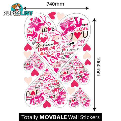 Extra Large Size Pink Cupid Love Hearts Wall Stickers - Totally Movable