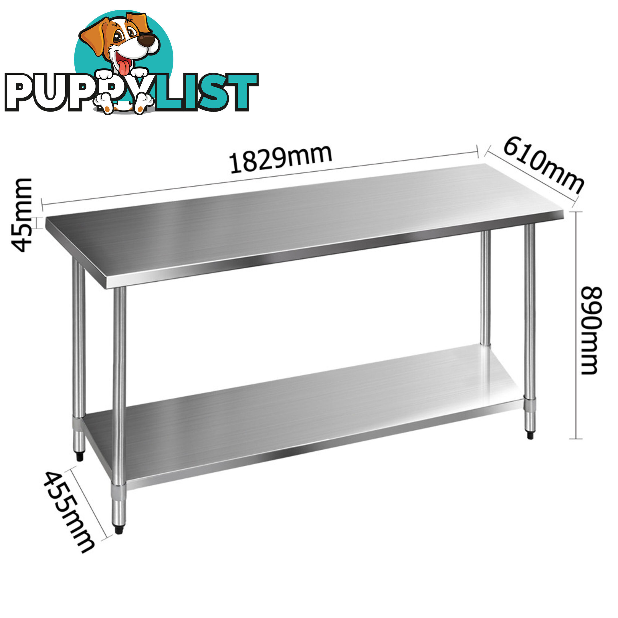 430 Stainless Steel Kitchen Work Bench Table 1829mm