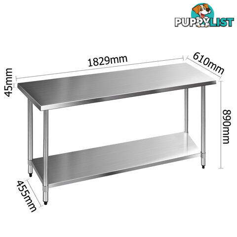 430 Stainless Steel Kitchen Work Bench Table 1829mm