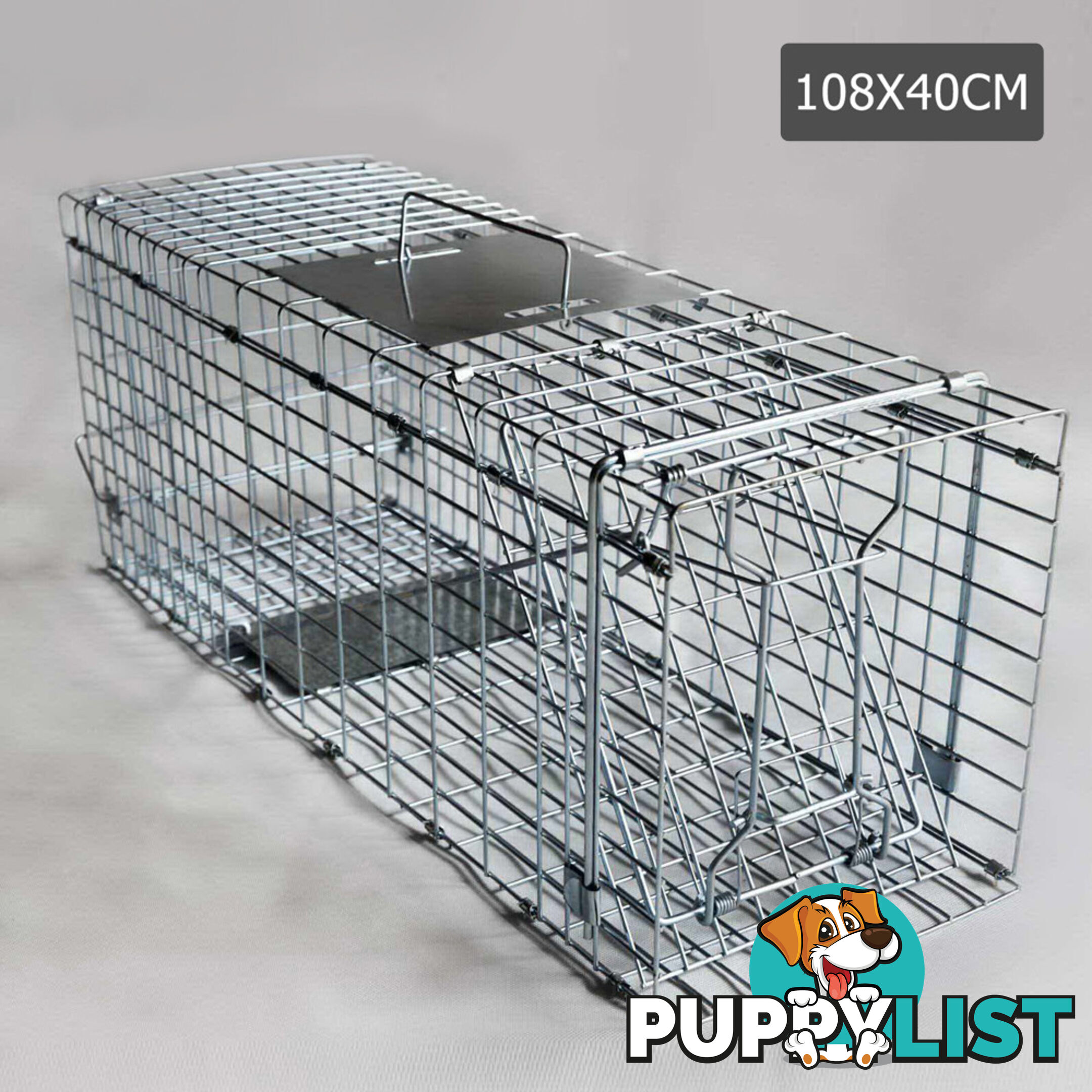 Humane Animal Trap Cage 108 x 40 x 45cm Silver