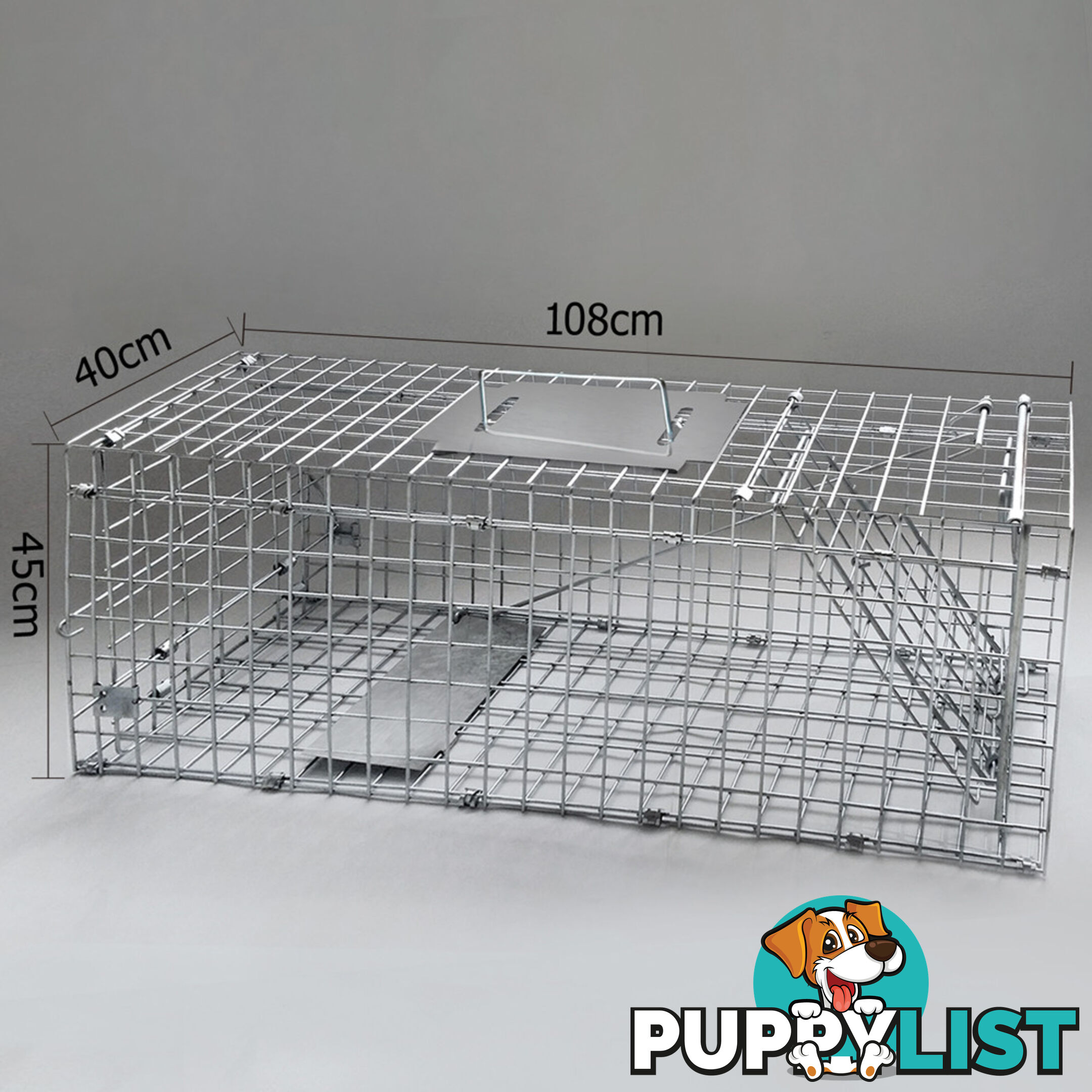 Humane Animal Trap Cage 108 x 40 x 45cm Silver