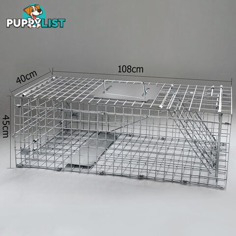 Humane Animal Trap Cage 108 x 40 x 45cm Silver