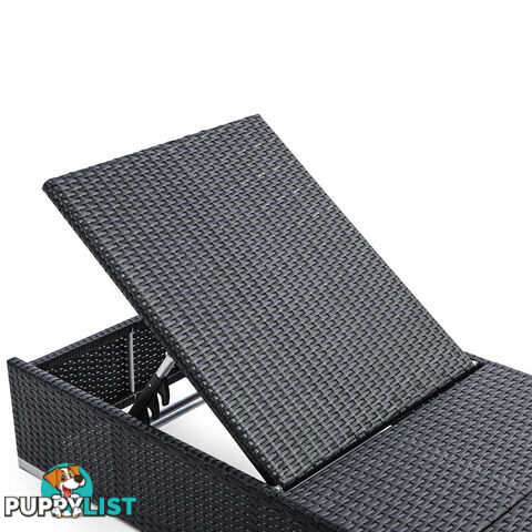 Wicker Sun Lounger with 3 Cover Sets -  Brown