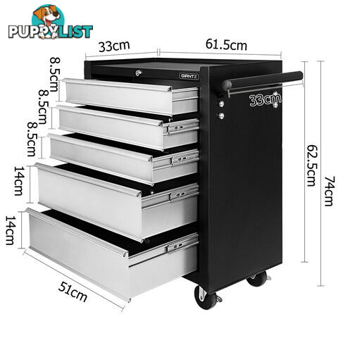 5 Drawers Roller Toolbox Cabinet  Black Grey