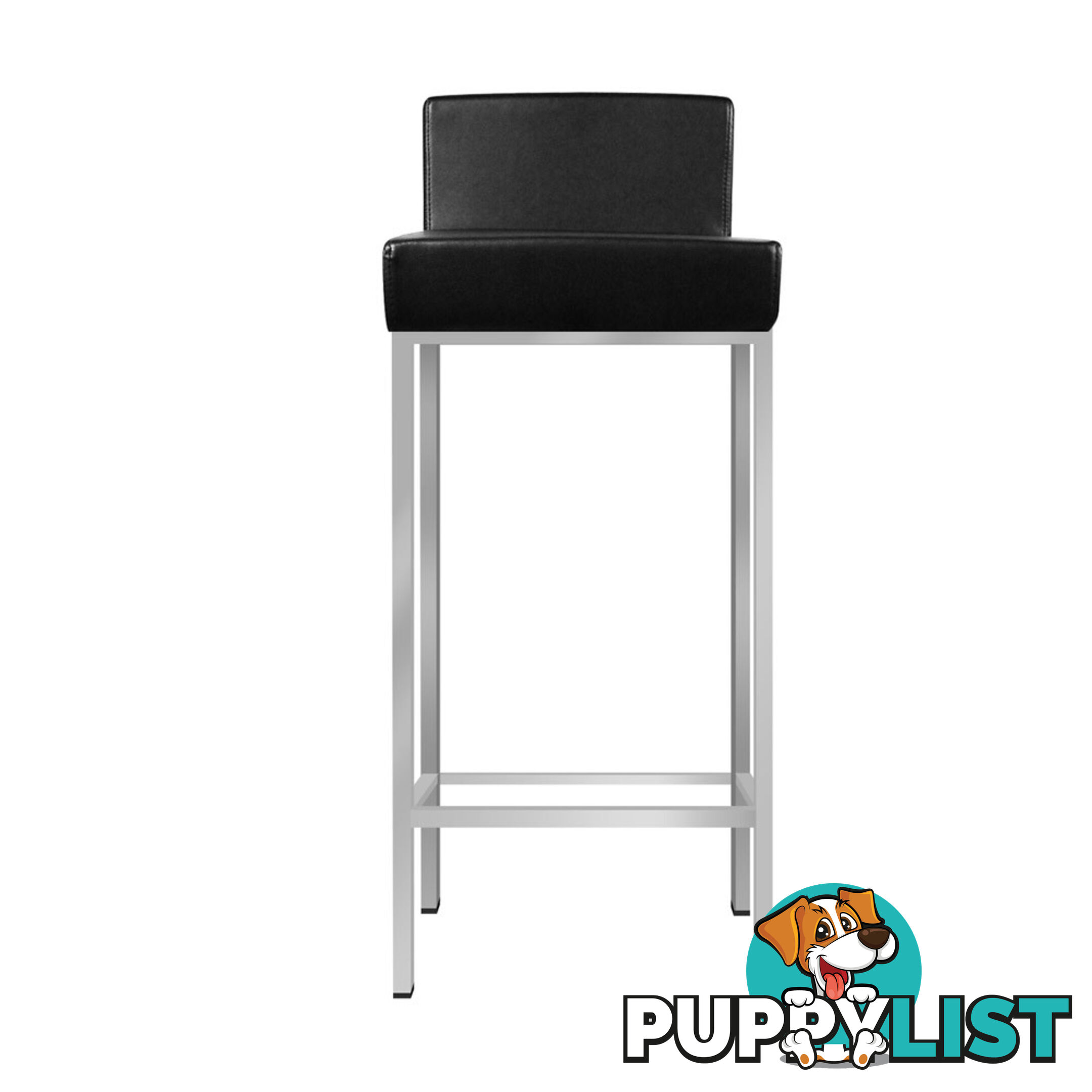 Set of 2 PU Leather Kitchen Bar Stool Black