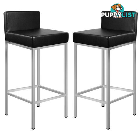 Set of 2 PU Leather Kitchen Bar Stool Black