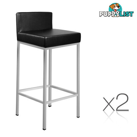 Set of 2 PU Leather Kitchen Bar Stool Black