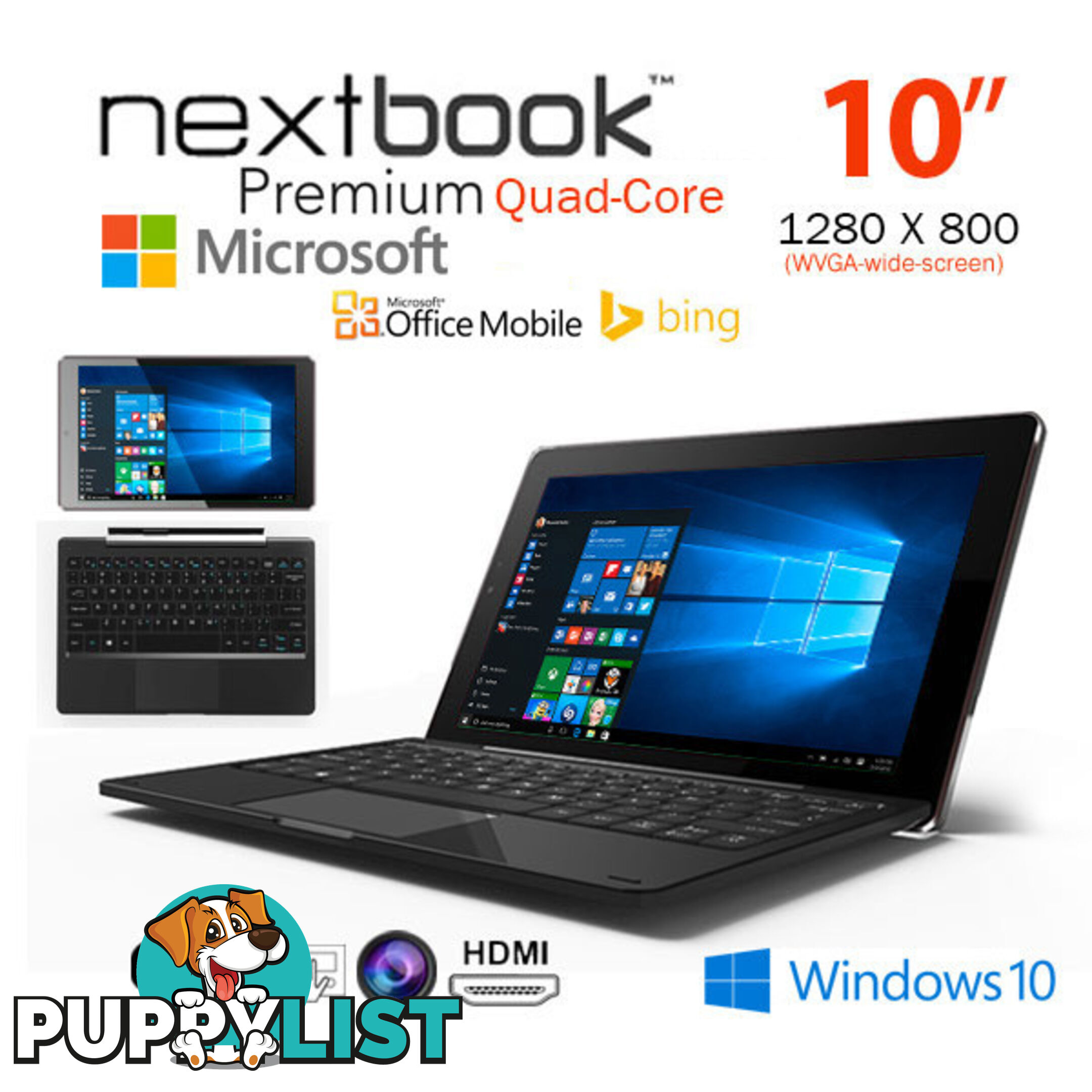 Nextbook 10.1 Inch 32G/Windows 10 /Quad Core with HDMI Output Tablet PC (NXW10QC32G)