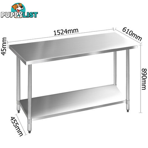 304 Stainless Steel Kitchen Work Bench Table 1524mm