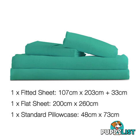 3 Piece Microfibre Sheet Set King Single Aqua