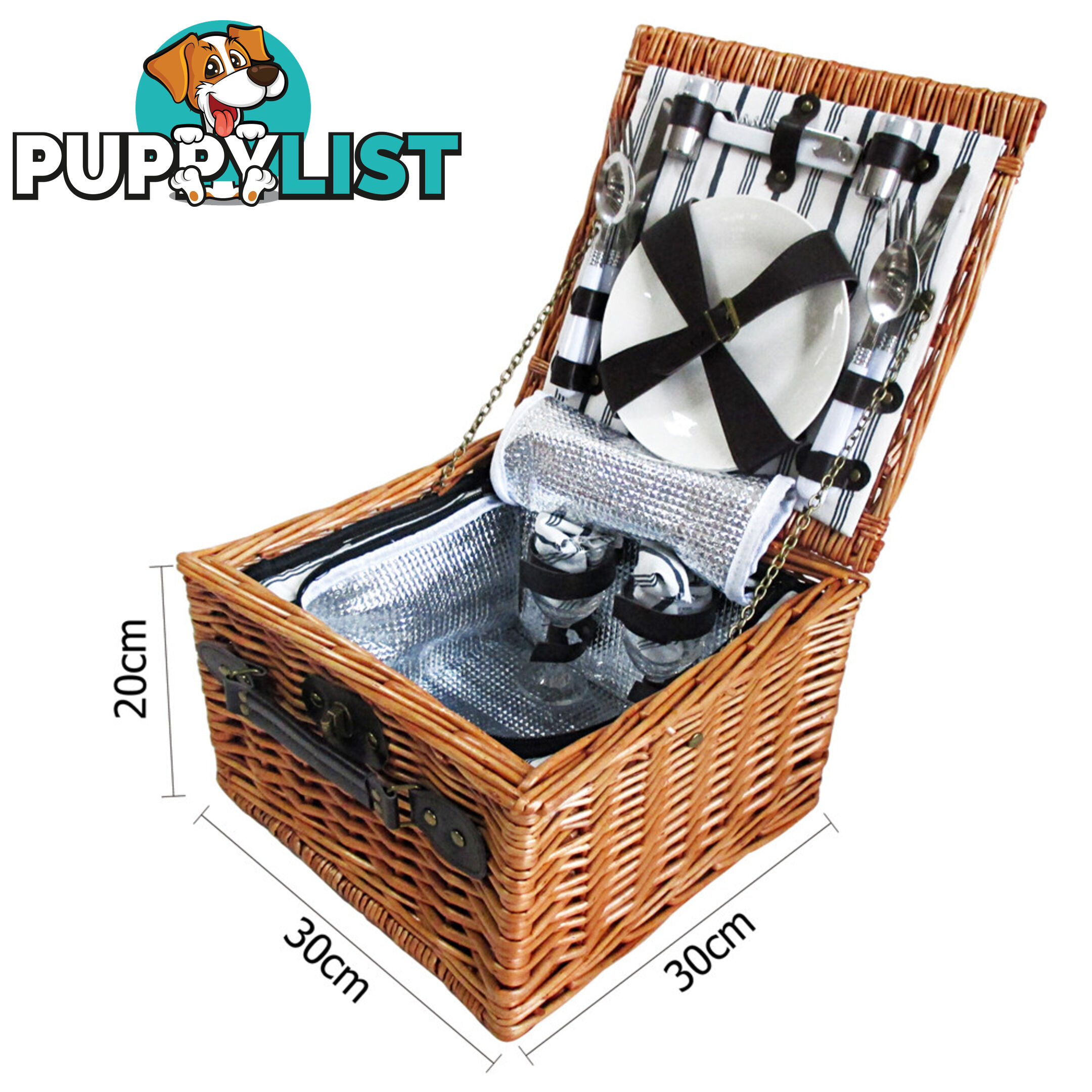 2 Person Picnic Basket Set w/ Cooler Bag Blanket