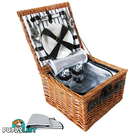 2 Person Picnic Basket Set w/ Cooler Bag Blanket