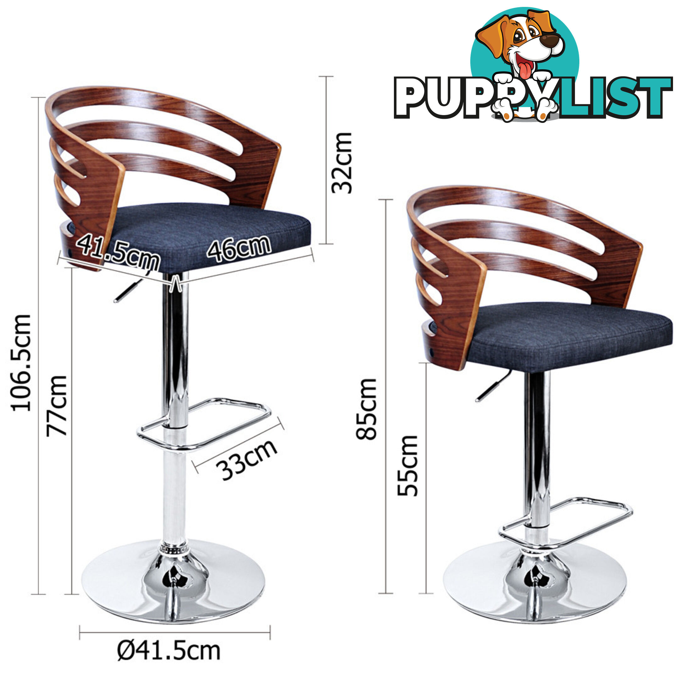 Wooden Bar Stool with White PU Leather