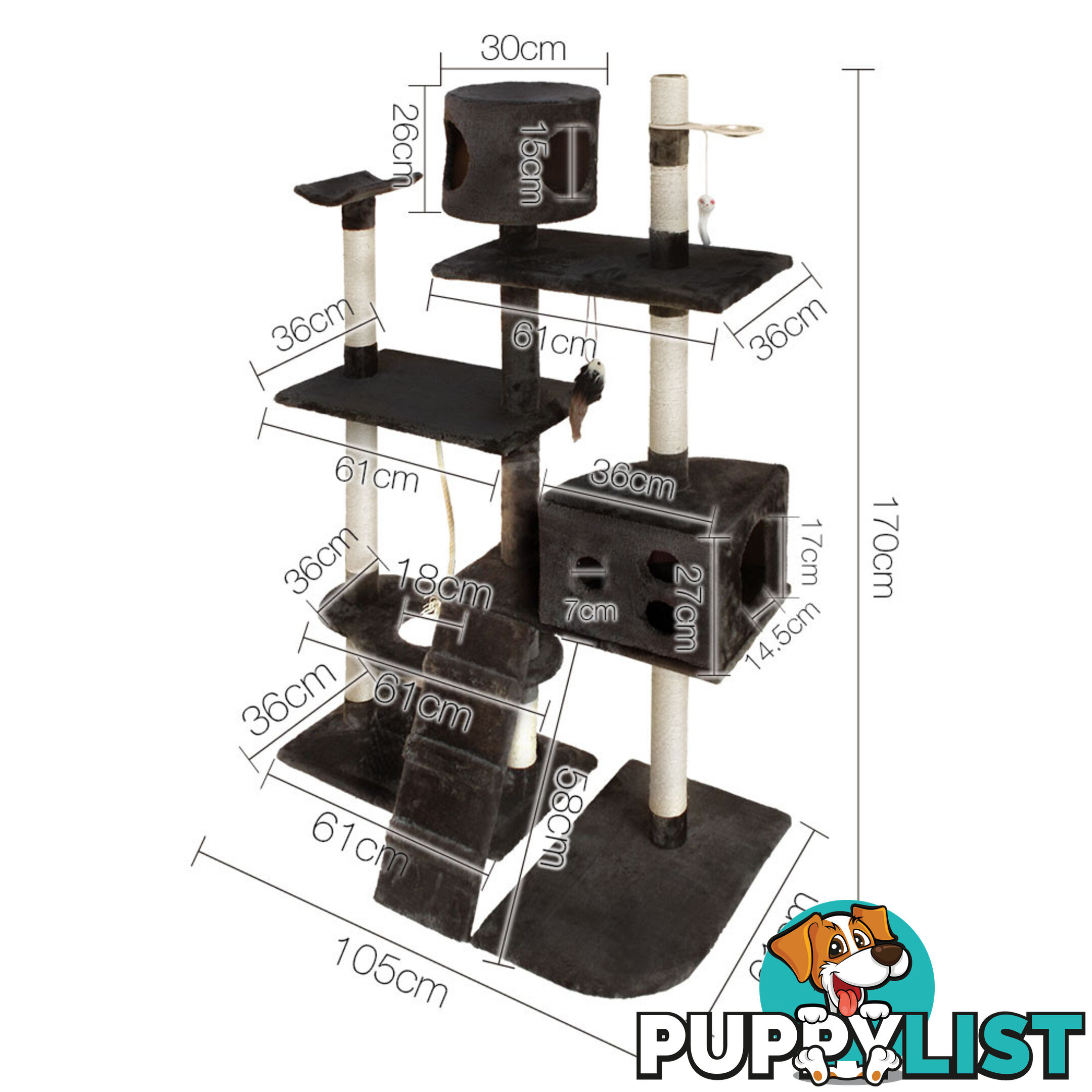 Large Cat Tree 170cm Dark Grey