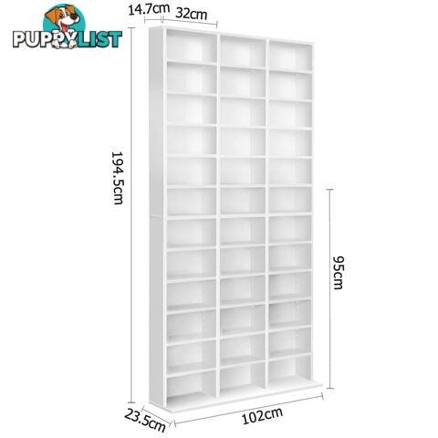 Adjustable CD DVD Book Storage Shelf White