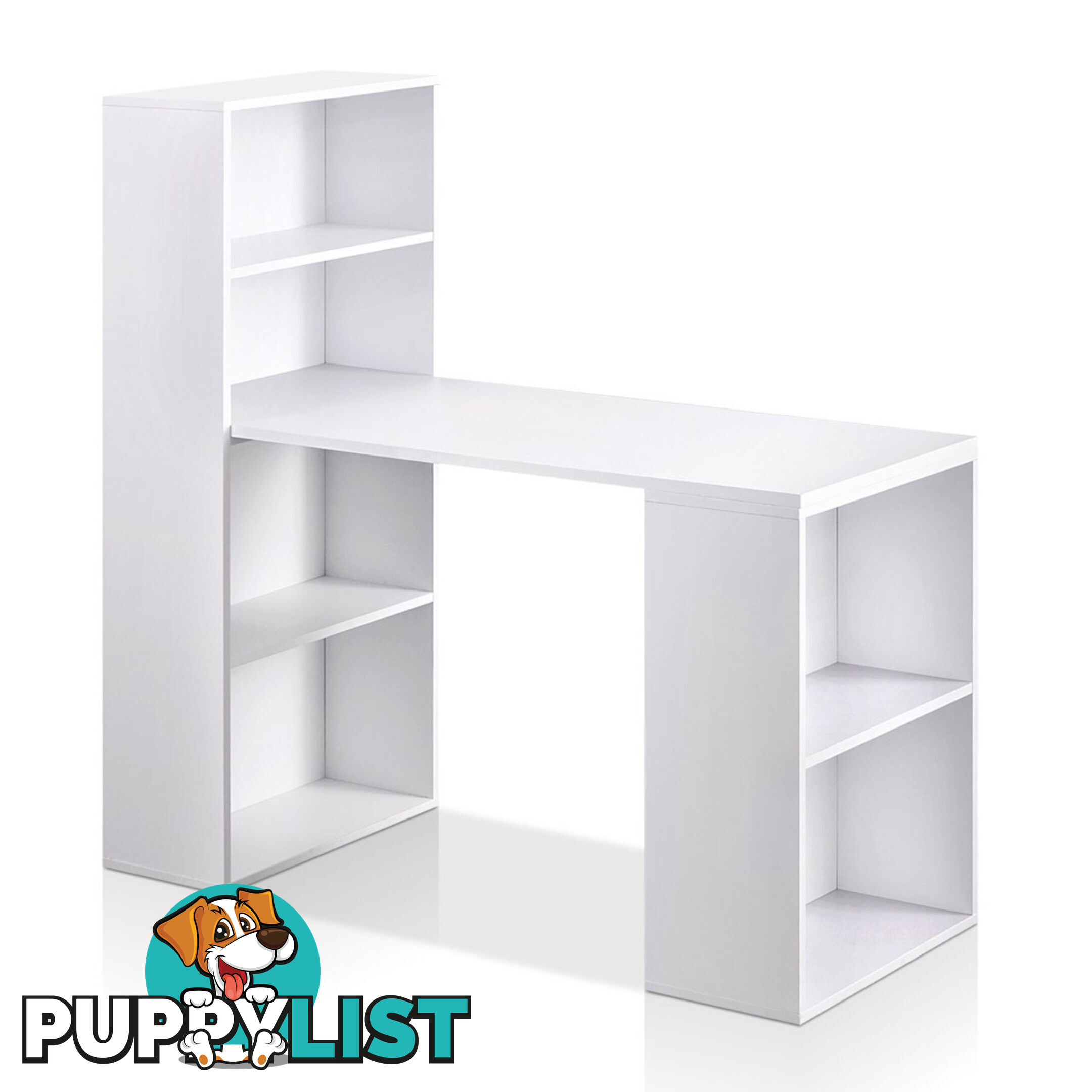 6 Storage Shelf Office Computer Desk White