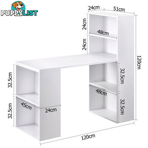 6 Storage Shelf Office Computer Desk White