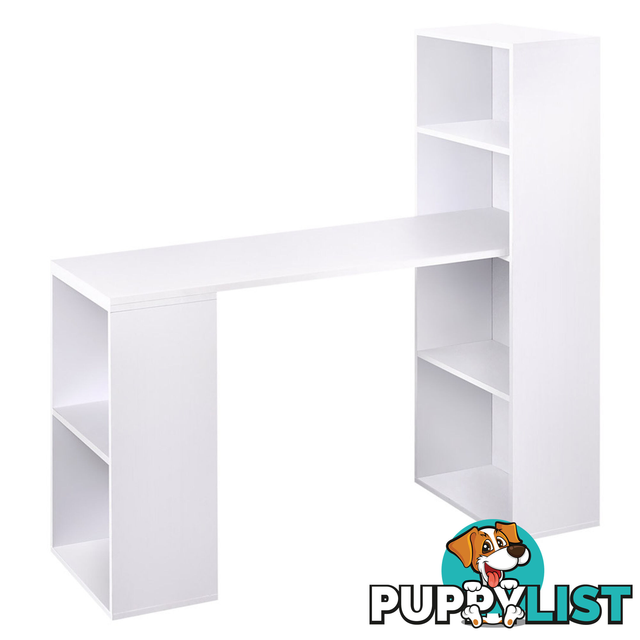 6 Storage Shelf Office Computer Desk White