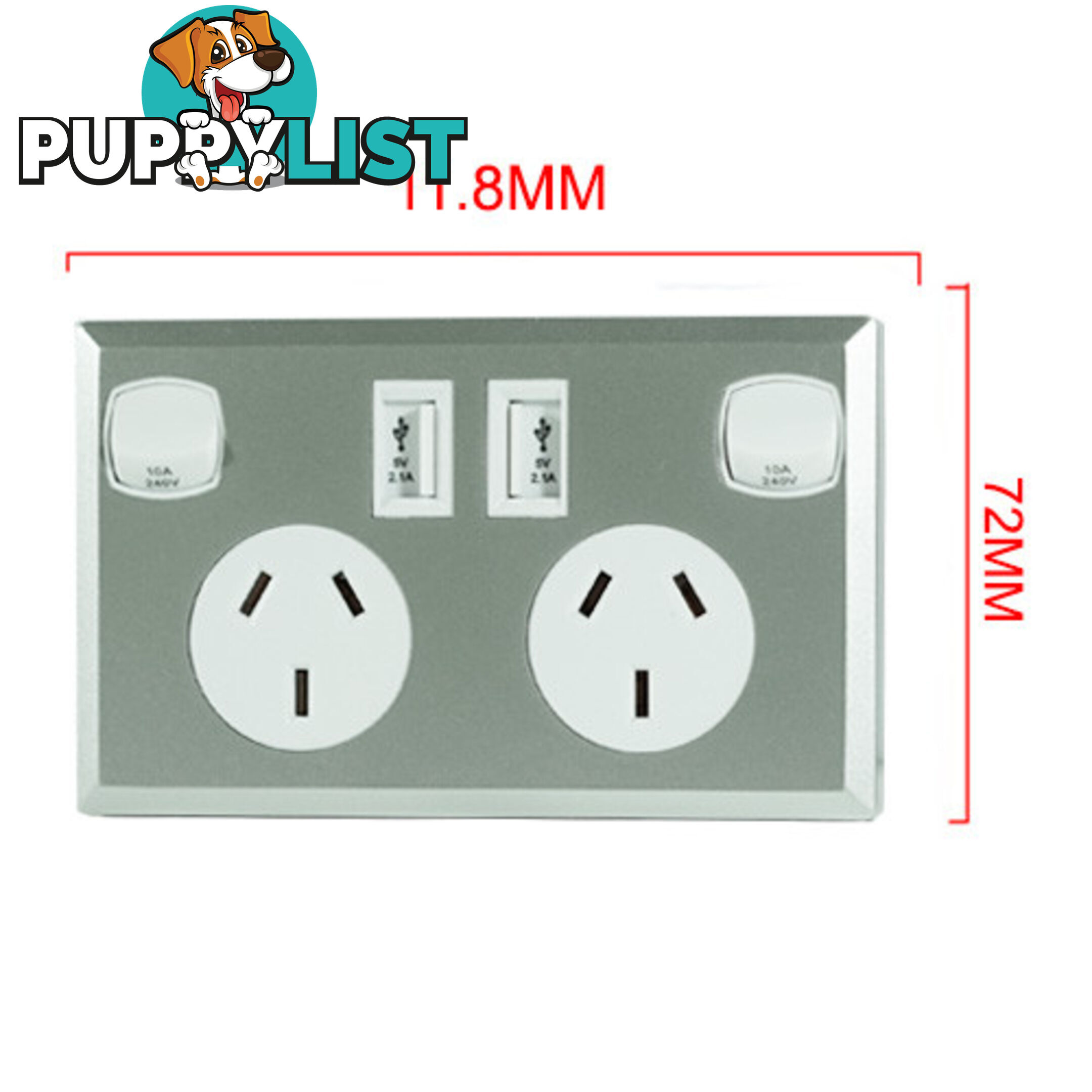 10A Double Australian USB Power Point Supply 2 Socket Switch Wall Plug Silver