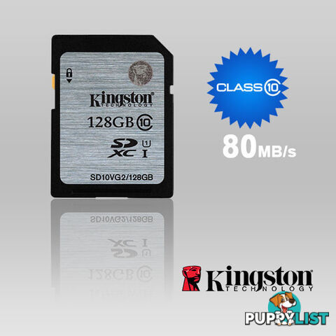 KINGSTON 128GB SDXC Class10 UHS-I 80MB/s Read Flash Card  Retail   (SD10VG2/128GBFR)