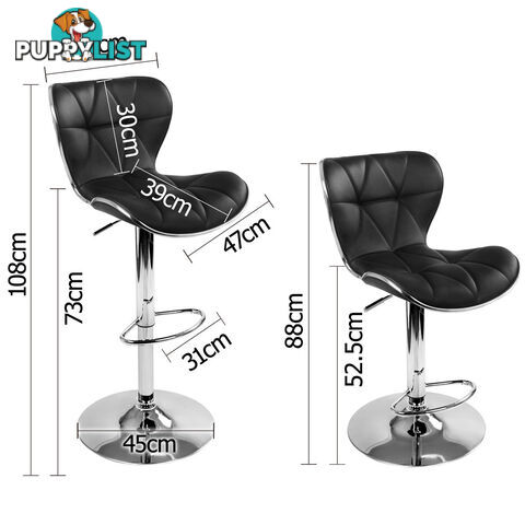 Set of 2 PU Leather Kitchen Bar Stool Black