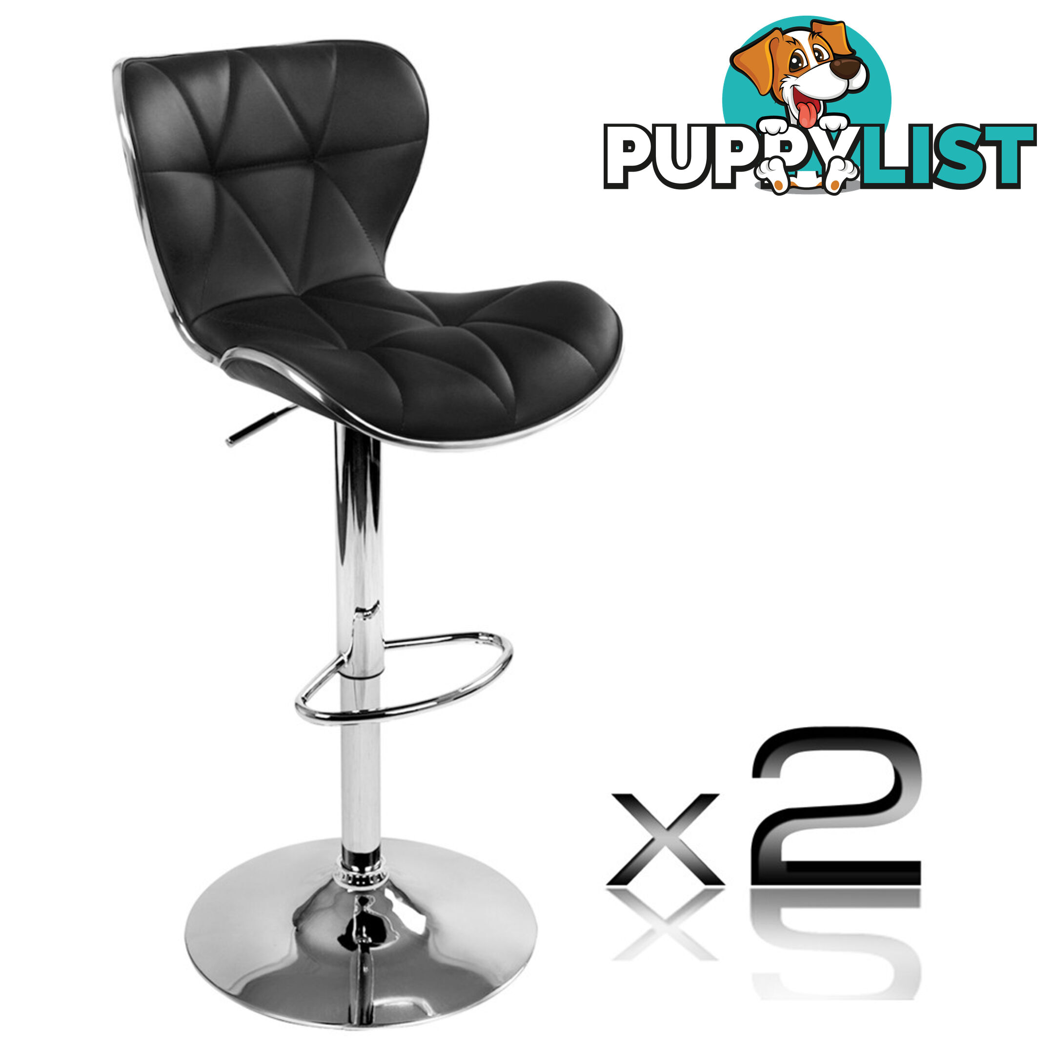 Set of 2 PU Leather Kitchen Bar Stool Black