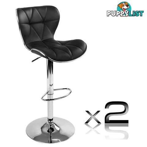 Set of 2 PU Leather Kitchen Bar Stool Black