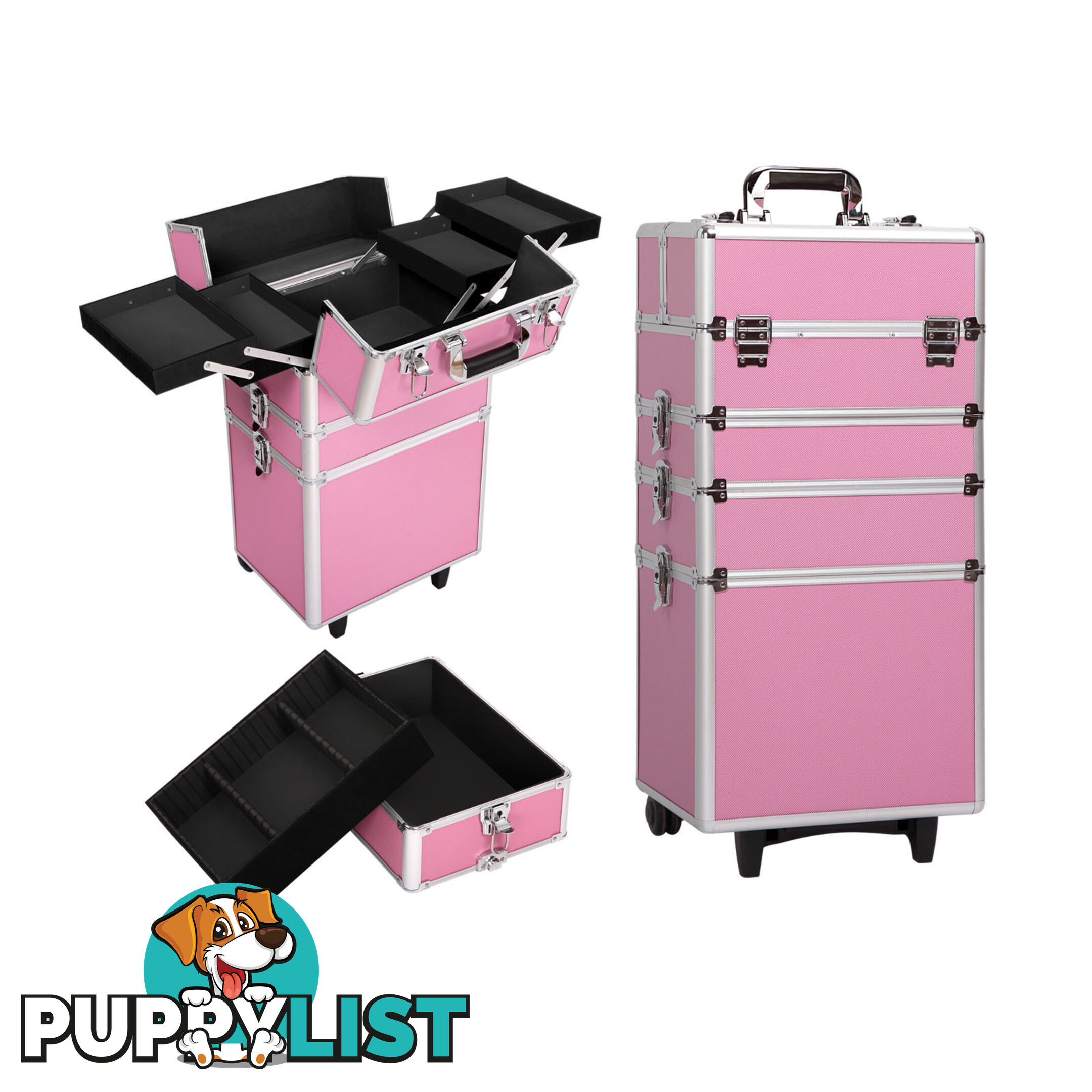 7 in 1 Portable Beauty Make up Cosmetic Trolley Case Pink