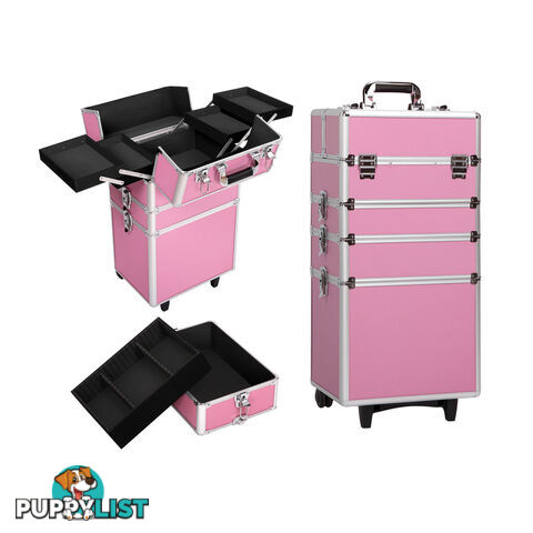 7 in 1 Portable Beauty Make up Cosmetic Trolley Case Pink