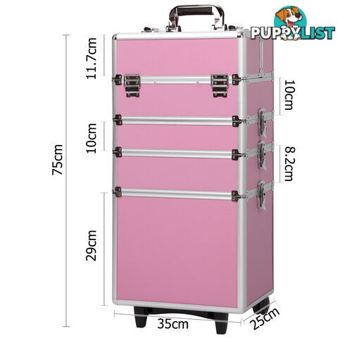 7 in 1 Portable Beauty Make up Cosmetic Trolley Case Pink