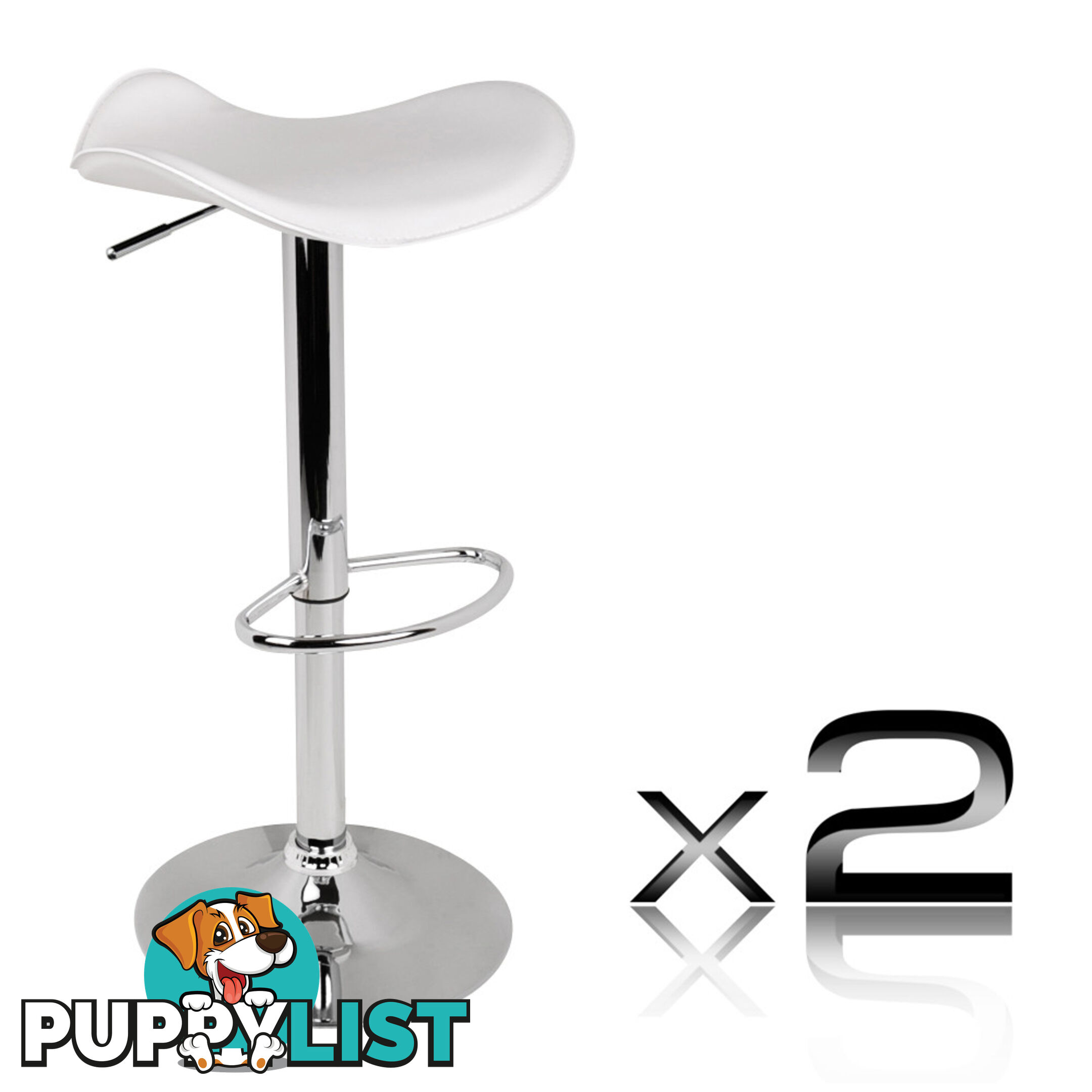 Set of 2 PVC Leather Kitchen Bar Stool White