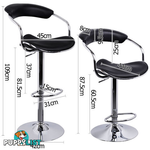 Set of 2 PU Leather Kitchen Bar Stool Black