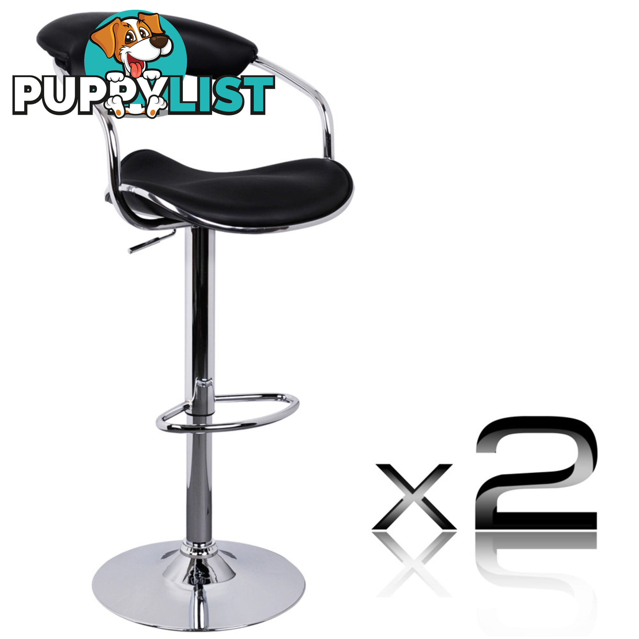 Set of 2 PU Leather Kitchen Bar Stool Black