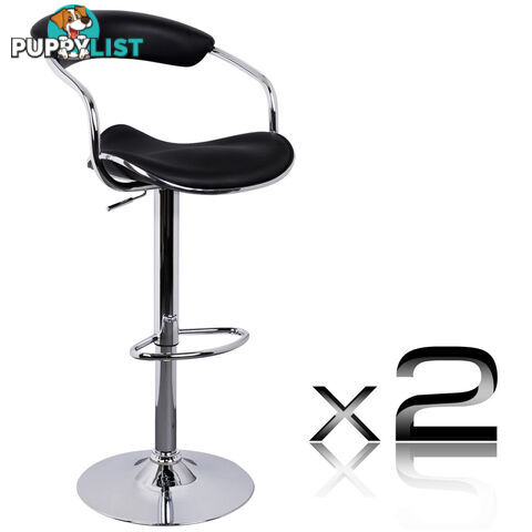 Set of 2 PU Leather Kitchen Bar Stool Black