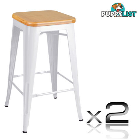 Set of 2 Round White Stackable Bar Stools