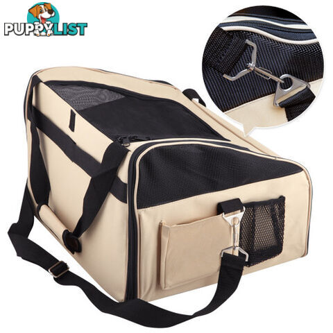 Pet Dog Cat Car Seat Carrier Travel Bag Large Beige