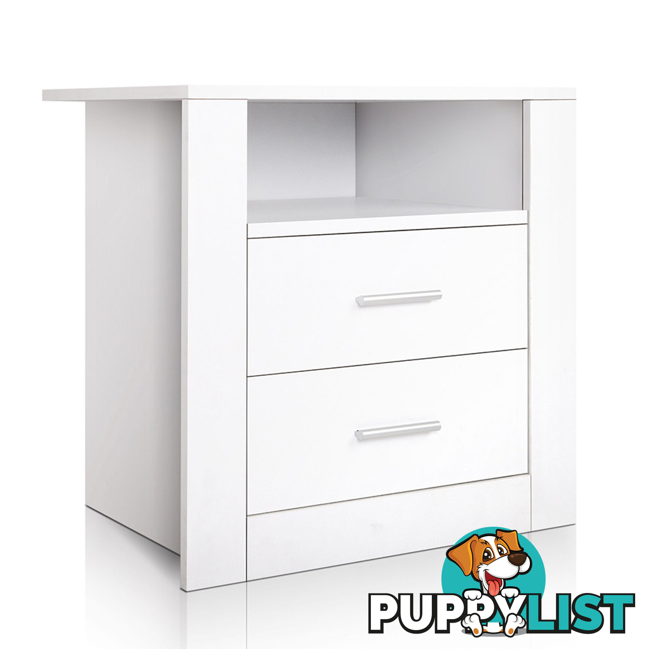 Anti-Scratch Bedside Table 2 Drawers - White