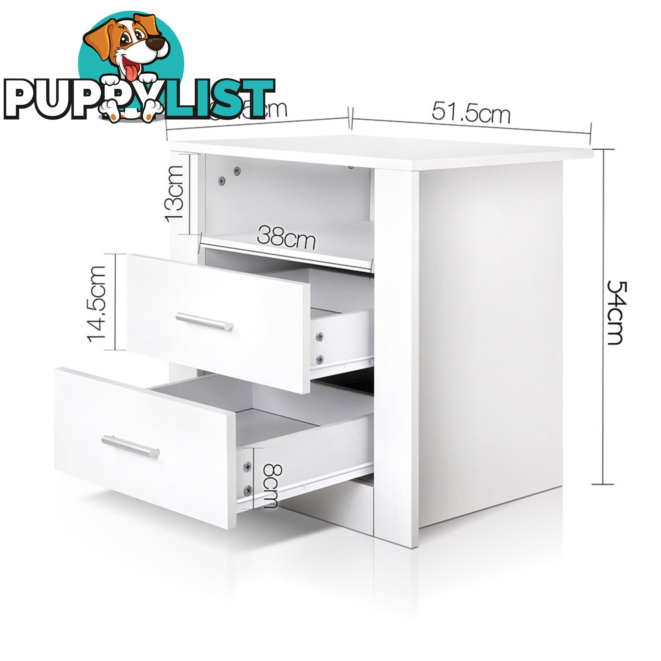 Anti-Scratch Bedside Table 2 Drawers - White