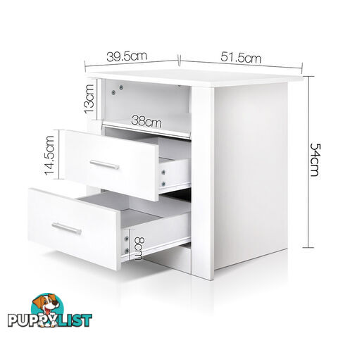 Anti-Scratch Bedside Table 2 Drawers - White