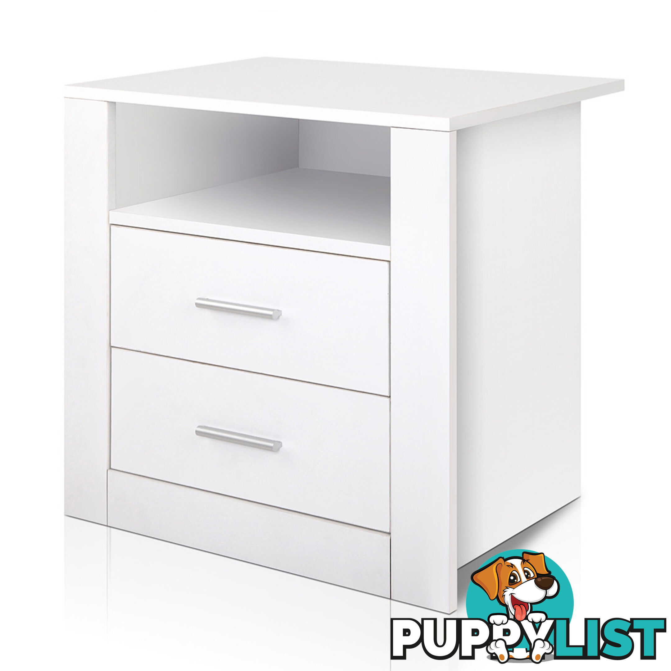 Anti-Scratch Bedside Table 2 Drawers - White